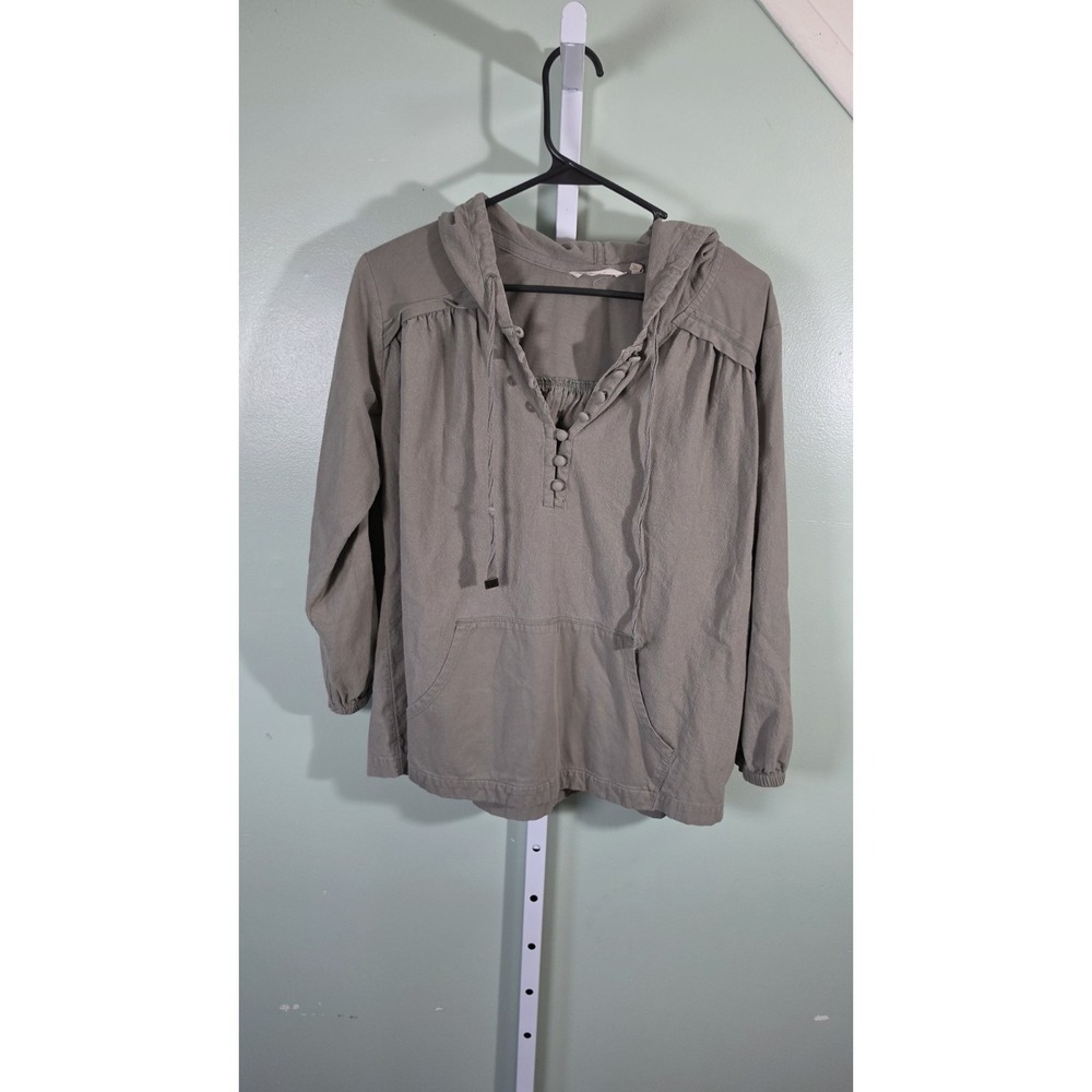 Soft Surroundings Dionne Green Top Hooded Lined Deep Cuffs Cutwork Small Petite
